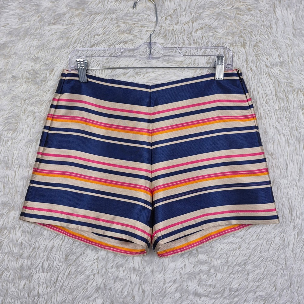 Etienne Aigner Italy Striped High Waisted Shorts Navy Pink Orange Size 4 Twee